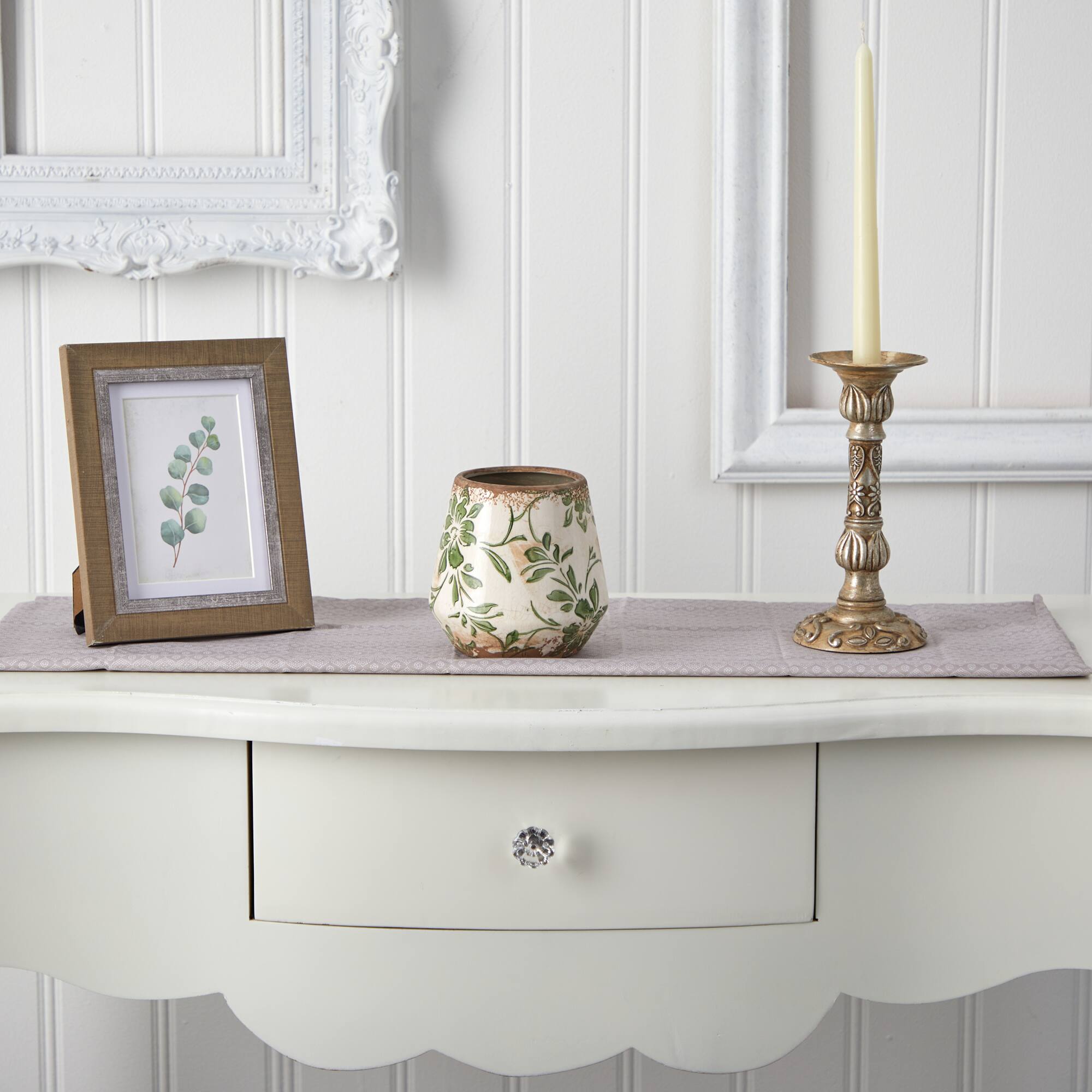 5.5" Tuscan Ceramic Green Scroll Planter